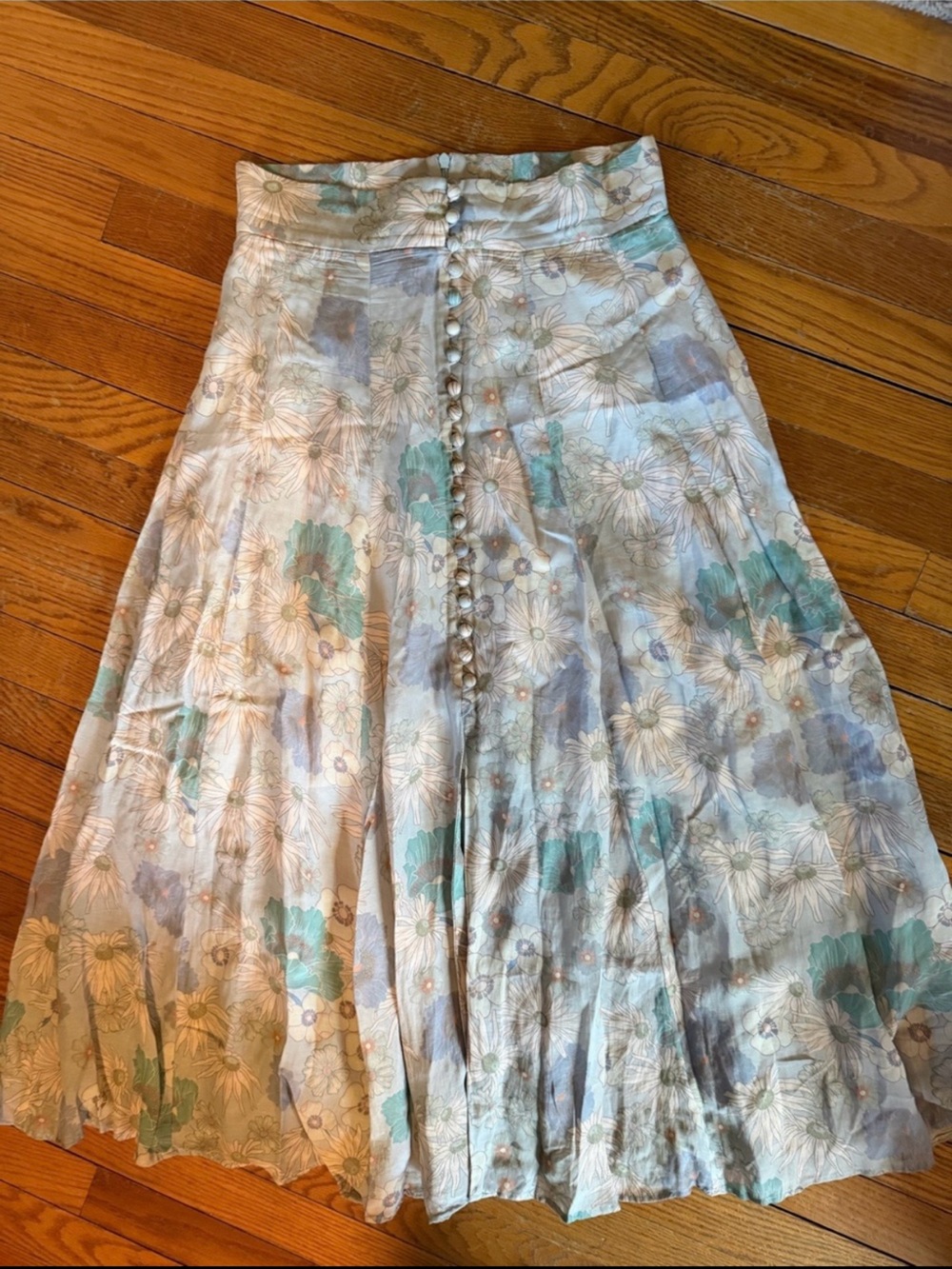 Sandro Floral Maxi Skirt in Cream and Teal - Picture 3 of 4
